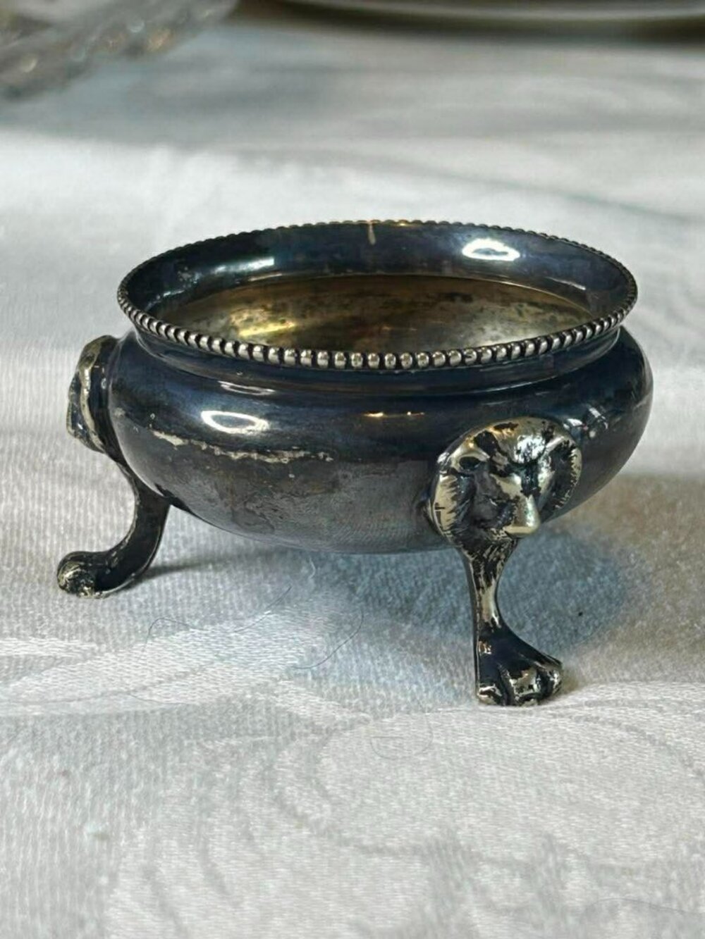 Antique Silver Plated Salt Cellar Lion Paws No Insert Bowl